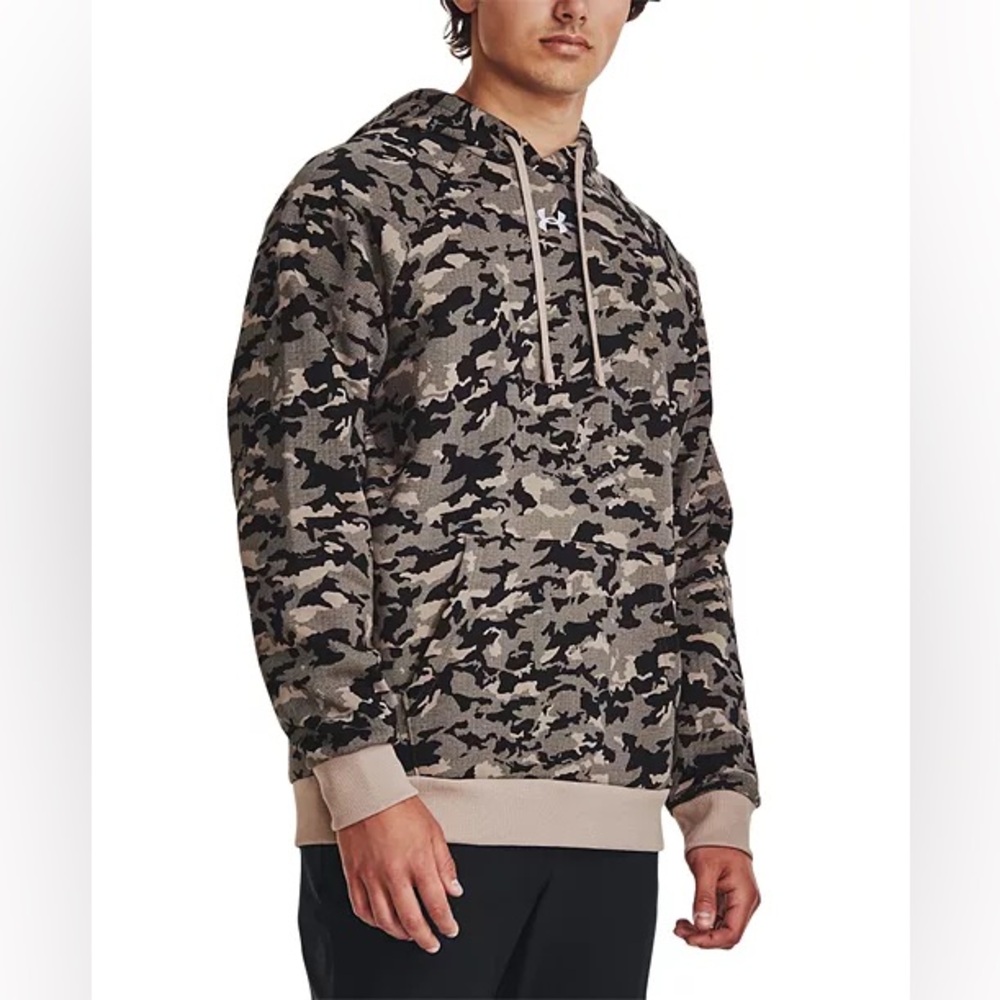 Under Armour Rival Men's Fleece Camo Pullover Hoodie Sz XXL Beige Black Soft